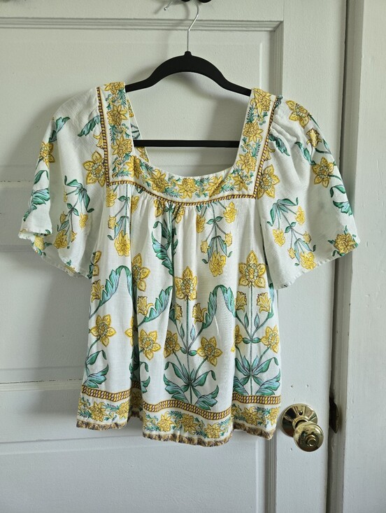 Draper James Tops - Draper James RSVP Womens floral square neck linen blend blouse size S